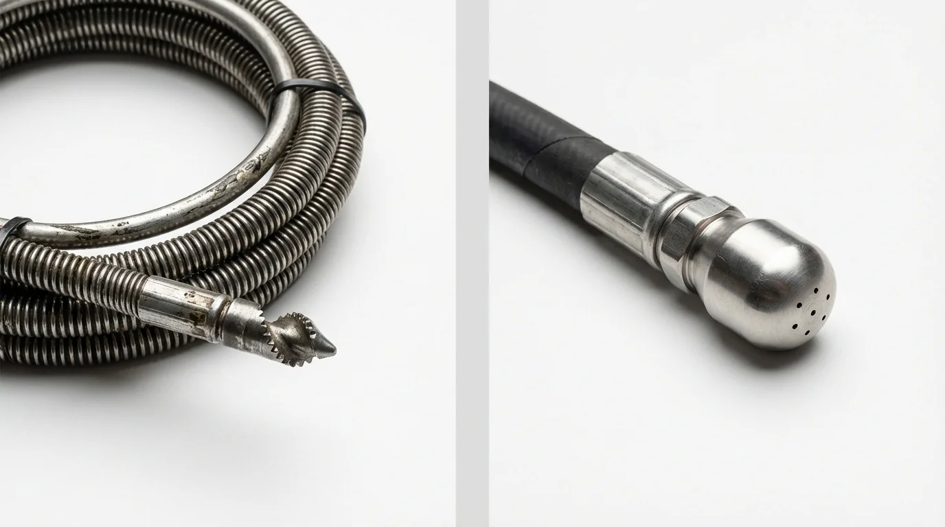 Drain snake cable and hydro jetting nozzle used for drain cleaning in Bell Gardens, CA
