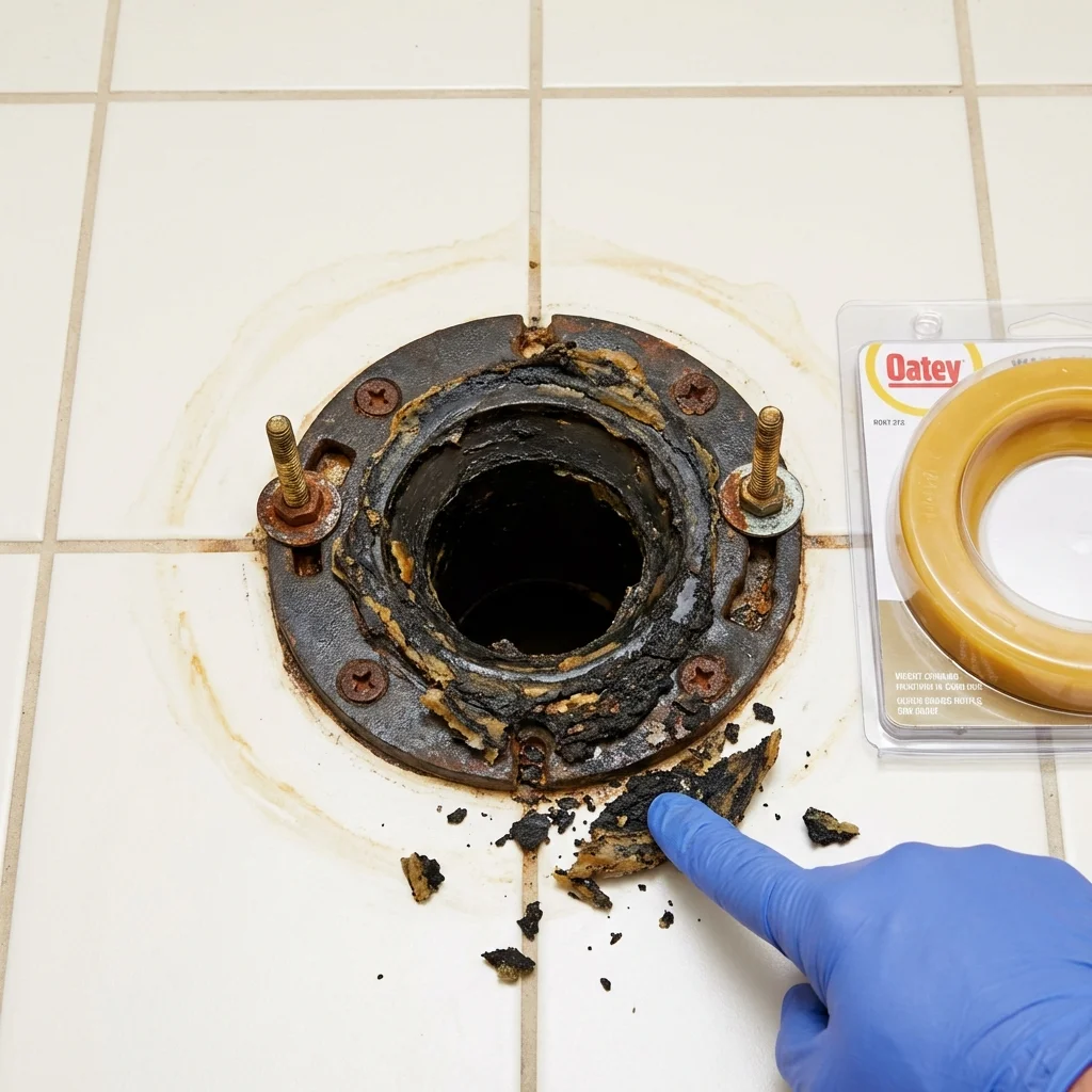 Failed wax ring showing water seepage at the base of a toilet in a Bell Gardens, CA home