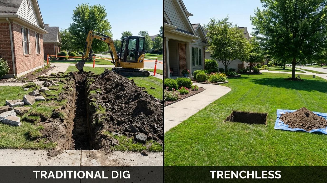 Trenchless sewer repair with minimal yard damage versus traditional excavation in Bell Gardens, CA